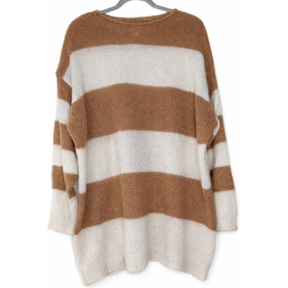 Tensione in women xl sweater slouchy mohair Italian boat neck cream camel brown